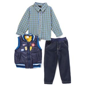 Boys Navy plaid “stay rad” vest set of 3 pieces